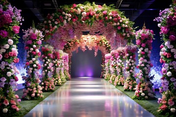 Stylish Podium with an Elegant Floral Background. Podium. Stage. Pedestal. Photos. Images.