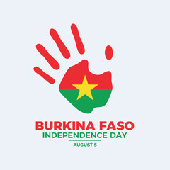 Burkina Faso Independence Day poster vector illustration. Burkina Faso flag handprint icon vector. Burkina Faso abstract flag hand symbol. Template for background, banner, card. August 5 every year