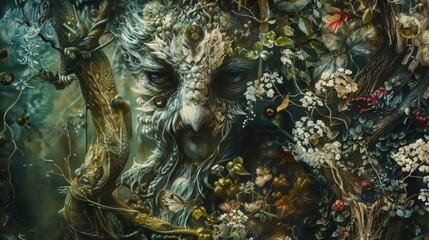 fantasy artwork with detailed elements like enchanted forests and magical beings, emphasizing the complexity of the composition