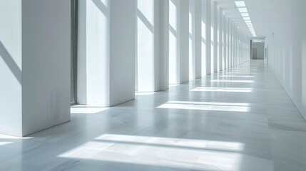 Fototapeta premium A long hallway with white walls and white floors