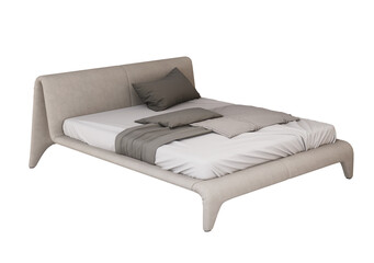 3d Furniture A modern beige leather king-size bed isolated on a white background