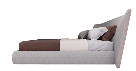 3d Furniture A modern beige leather king-size bed isolated on a white background