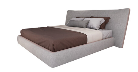 3d Furniture A modern beige leather king-size bed isolated on a white background