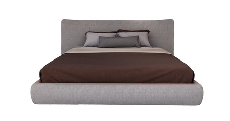 3d Furniture A modern beige fabric king-size bed isolated on a white background