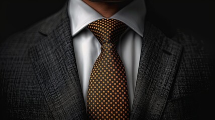 Man in business suit. A close-up of a yellow-black tie.