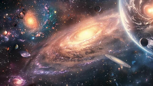 A detailed shot of a large framed poster showcasing different galaxies and their unique characteristics sparking curiosity in visitors.