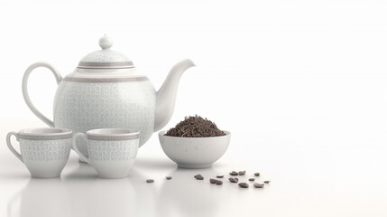A white tea set with a teapot and three cups