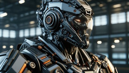Fototapeta premium Bold Technology: Black and Orange Themed Robot