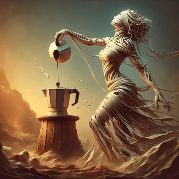 Danza del Caf&eacute; Mujeres y Cafeteras en Movimiento Surrealista, Arte Conceptual Ai