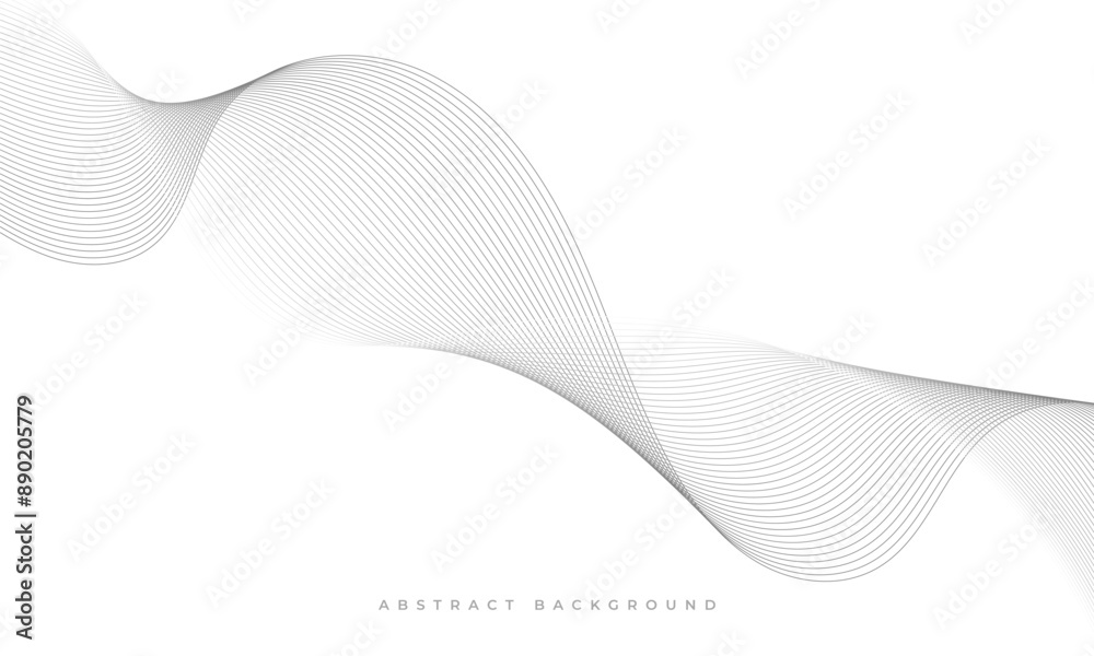 Poster Grey wavy lines on white abstract background. White and gray vector illustration with particles wave stripes.