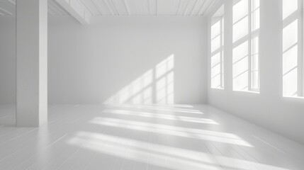 Obraz premium A large, empty room with white walls and wooden floors