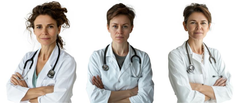 female doctor with stethoscope isolated on a transparent background