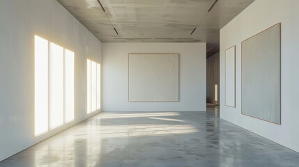 A large room with white walls and a white floor