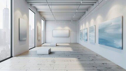 A large room with white walls and wooden floors