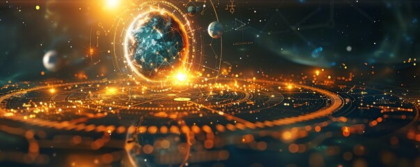 Business and astrology symbols, celestial elements