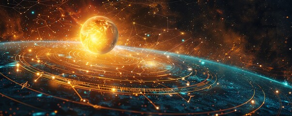 Business and astrology symbols, celestial elements, good luck