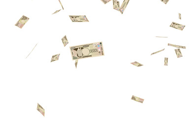 新札の一万円が舞い降る3DCGイラスト