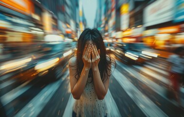 Intense struggle: depiction of person in suffering from panic attack, illustrating psychological disorder, vegetovascular dystonia, capturing profound impact of disease on mental and physical health.