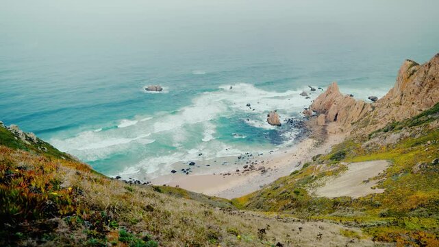 Cliff side in Portugal on a cloudy day. Praia da Aroeira.