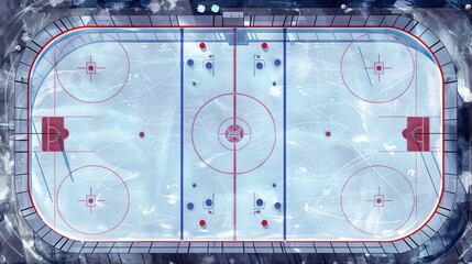 Empty ice hockey rink from above before game