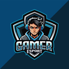 Gamer mascot esport logo design with shield