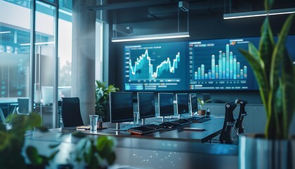 Modern Office Interior with Data Visualization