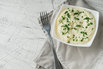 delicious mashed cauliflower on a white background