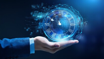 Clock on hand time data digital clock management planning business new