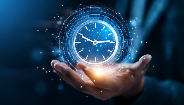 Clock on hand time data digital cmanagement planning business  time ,Clock on hand time data digital clock management planning business and time concept
