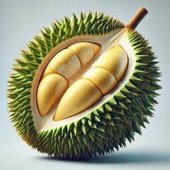 Fresh Durian Fruit Opened to Reveal Segments