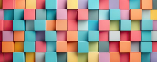 Bright color blocks arranged in an abstract pattern, forming a vibrant background
