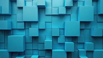 Geometric Blue. Perfectly Aligned Blocks in Modern Blue and Turquoise 3D Render