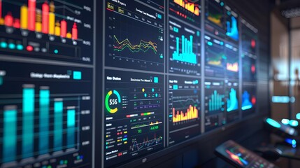 Obraz premium Business KPI Key Performance Index Data Visualization Interactive Dashboards A dynamic, user-friendly dashboard with various interactive charts and widgets