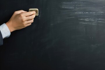 Teacher erasing the blackboard with a dusty eraser, school board, daily classroom routine