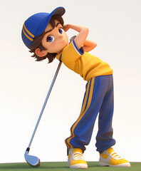 Fototapeta premium Golf sport 3D cartoon character on white background