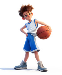 Obraz premium Playing basketball sports 3D cartoon character on white background