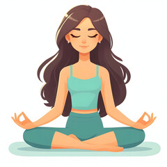 A young beautiful girl sitting in the lotus position, isolated on a white background, Flat vector Illustration