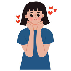 Vector young woman feeling flattered and shy in love cartoon illustration