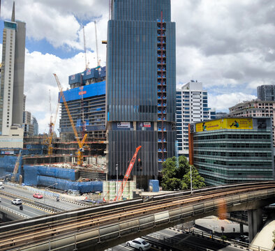 THAILAND : July 13, 2024 construction site with cranes in the city of bangkok thailand