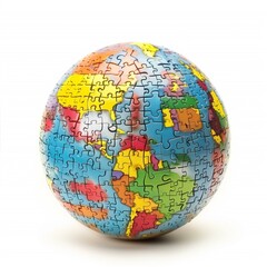 Colorful puzzle pieces fit together to form globe on white background earth globe puzzles, wisdom understanding education knowledge