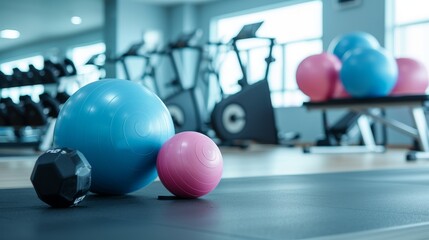 Naklejka premium A gym with a blue and pink ball on the floor