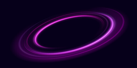Neon swirl. Curve blue line light effect. Abstract ring background with glowing swirling background. Energy flow tunnel. Blue portal, platform. Magic circle vector. Luminous spiral. round frame