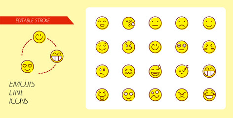 Emojis. Emotions. A vector image. Editable icons. Linear style.