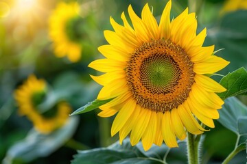 A field of vibrant yellow sunflowers with one flower in focus, highlighting the beauty of nature - Generative ai