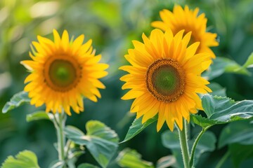 A field of vibrant yellow sunflowers with one flower in focus, highlighting the beauty of nature - Generative ai