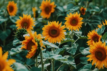 Obraz premium A field of vibrant yellow sunflowers with one flower in focus, highlighting the beauty of nature - Generative ai