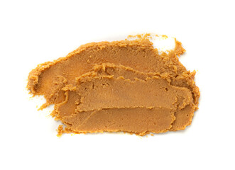 Miso paste isolated. Japanese shiro miso seasoning sauce, fermented soybean spread, brown soy cream