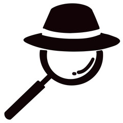 Vector icon illustration detective hat with magnifying glass for design logo