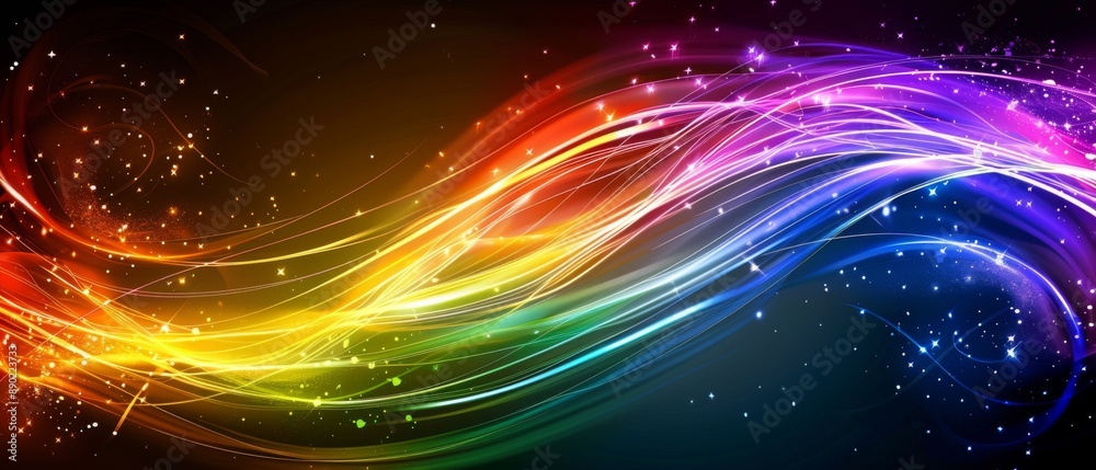 Poster Abstract texture rainbow colors background banner illustration with 3d waves curves striped lines gradient shapes for website, business, print design template paper pattern, defocused blur
