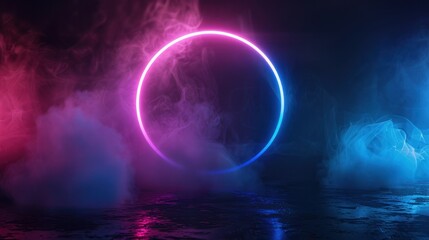 Fototapeta premium Neon Circle in Smoke